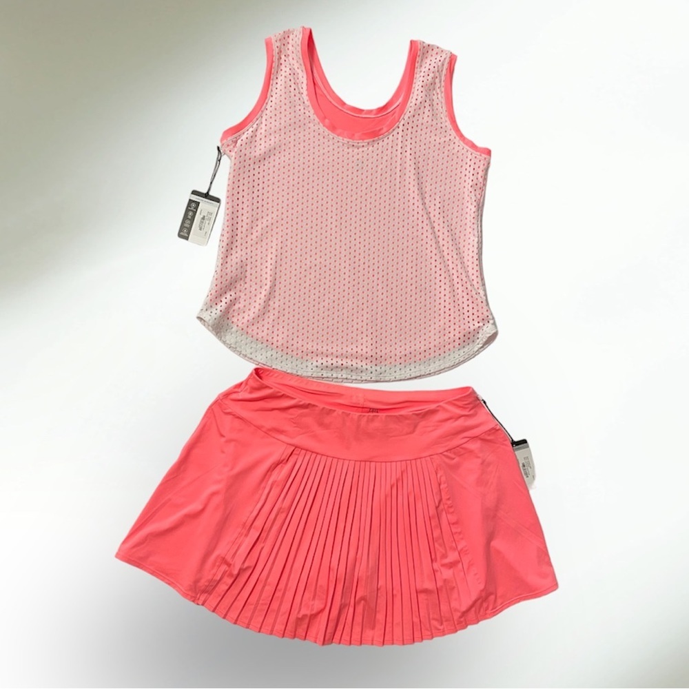 Tail Daenerys Open Mesh Tank & Skort White & Coral Sz Large Neon Tennis Athletic